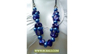 Pearls and Blue Shlells Nugets Fashion Necklace